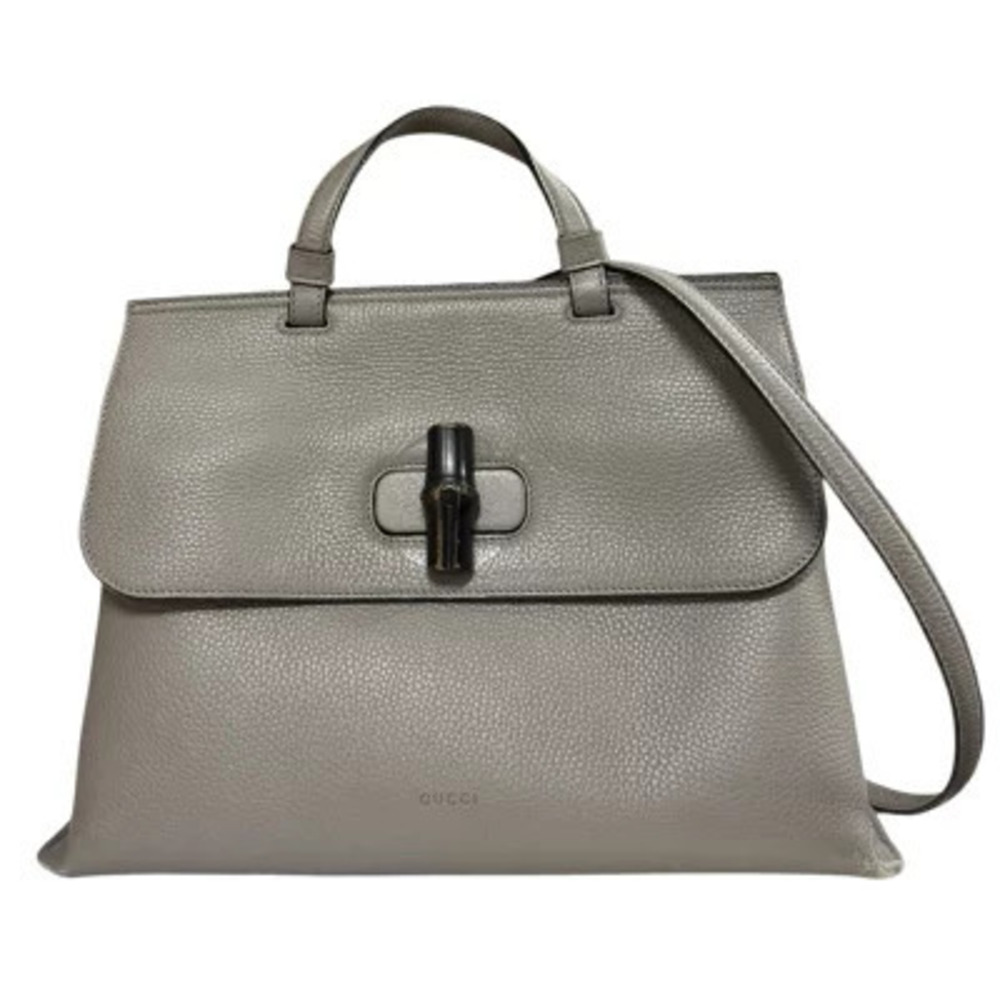 Gucci Bamboo Shoulder Bag Leather Gray